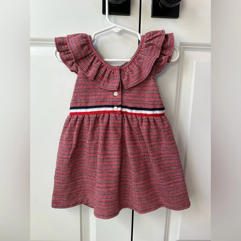 Janie and Jack Girls Houndstooth Jacquard Dress Red/White/Blue NWOT (12-18 Mo)